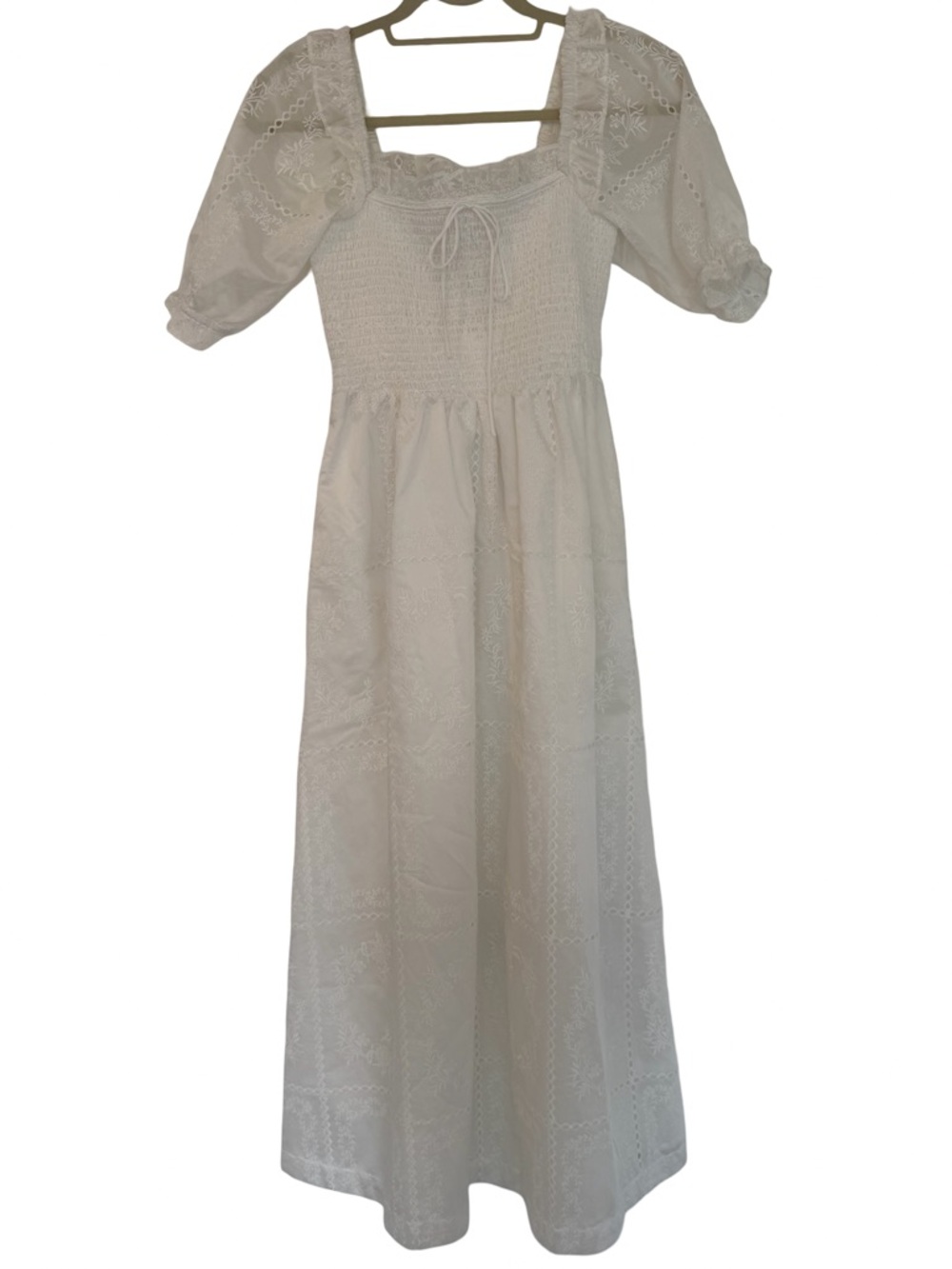 Caroline Constas White Organza Patchwork Smocked Dress - Picture 5 of 14